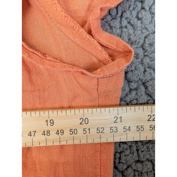 J Jill Top Button Up 100% Linen Eyelet Short Sleeve Size Medium Peach Pleated - Picture 11 of 13